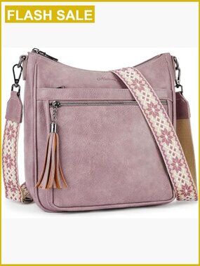 Medium Vegan Leather Crossbody Bag with Tassel, Lightweight Shoulder Handbag